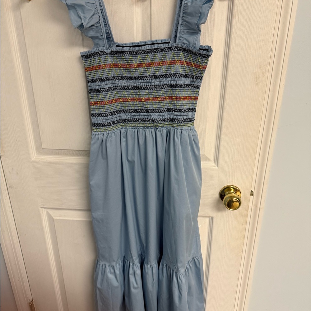 Elegant Blue Smocked Maxi Dress sz L
